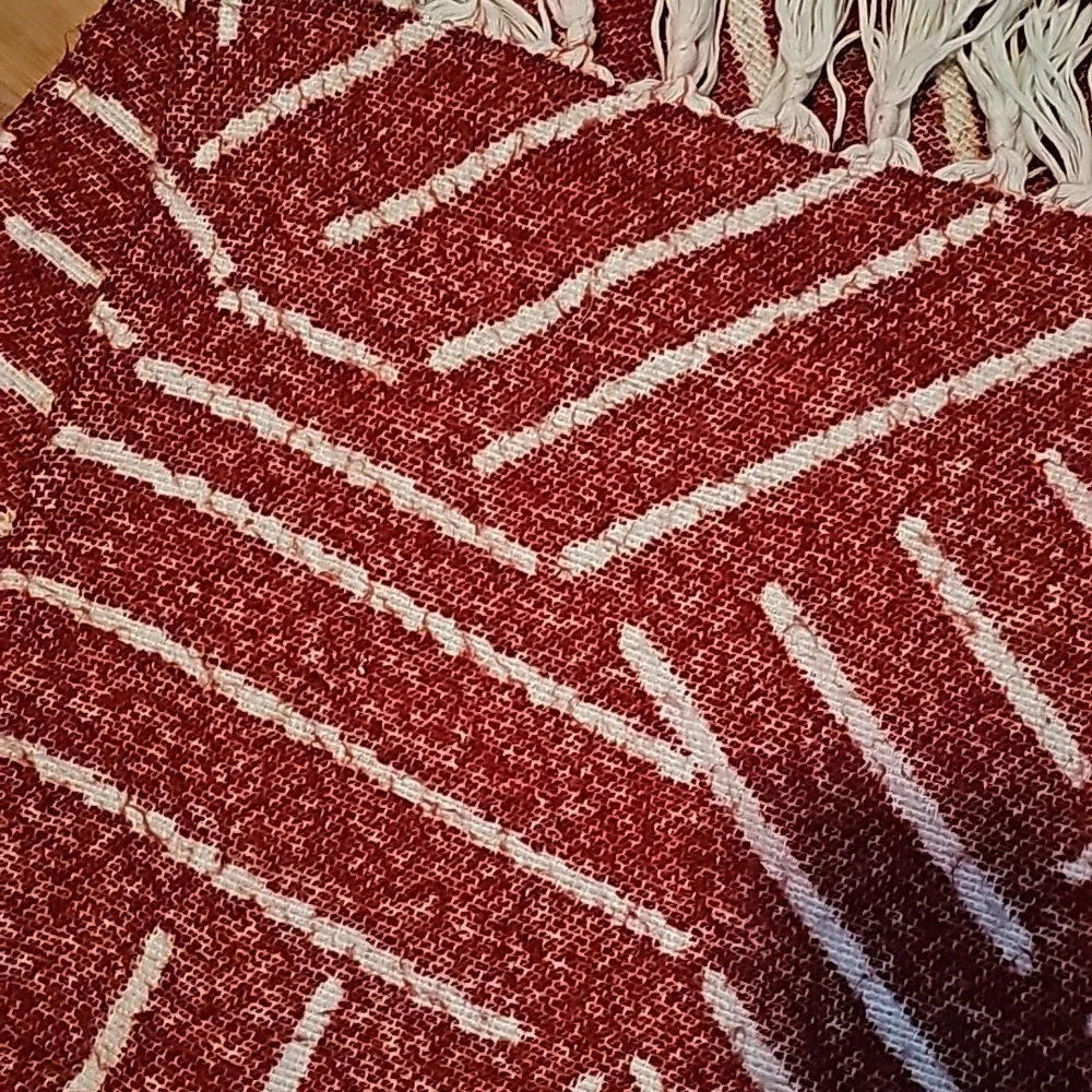 West elm graphic geometric Fringed throw blanket red white Lines